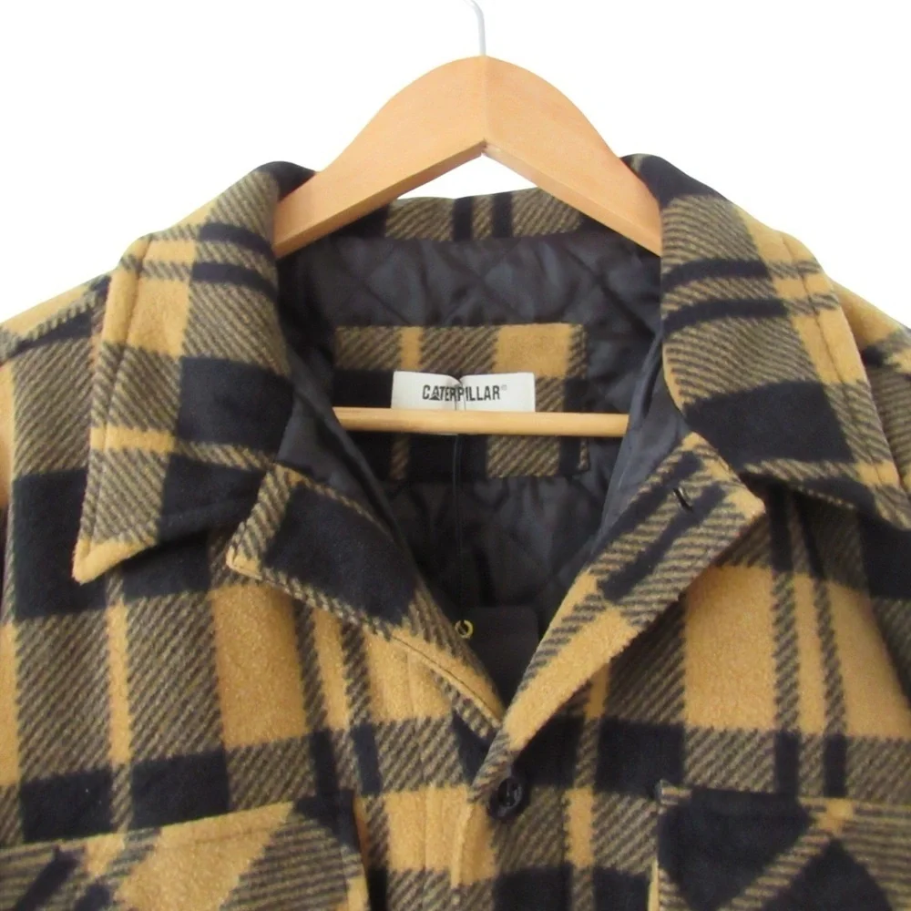 Caterpillar CAT Yellow Plaid Flannel Shirt Shacket XL Warm Button Closure Winter